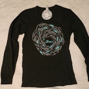 Bella Canvas Black Long Sleeve Tee with Blue and Gray Design